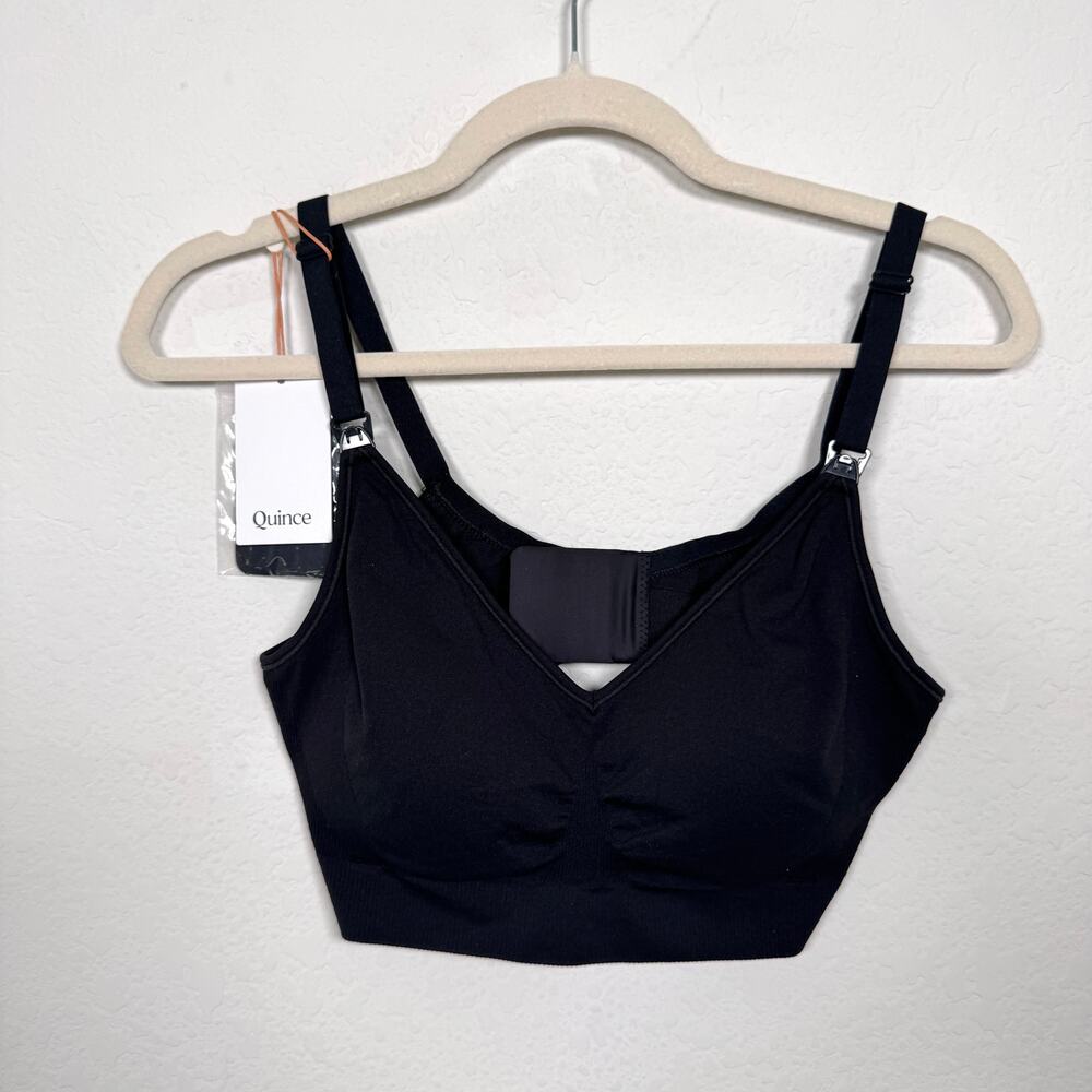 Quince Women Maternity Nursing Postpartum Bra Size L Wirless Comfy Minimal Black
